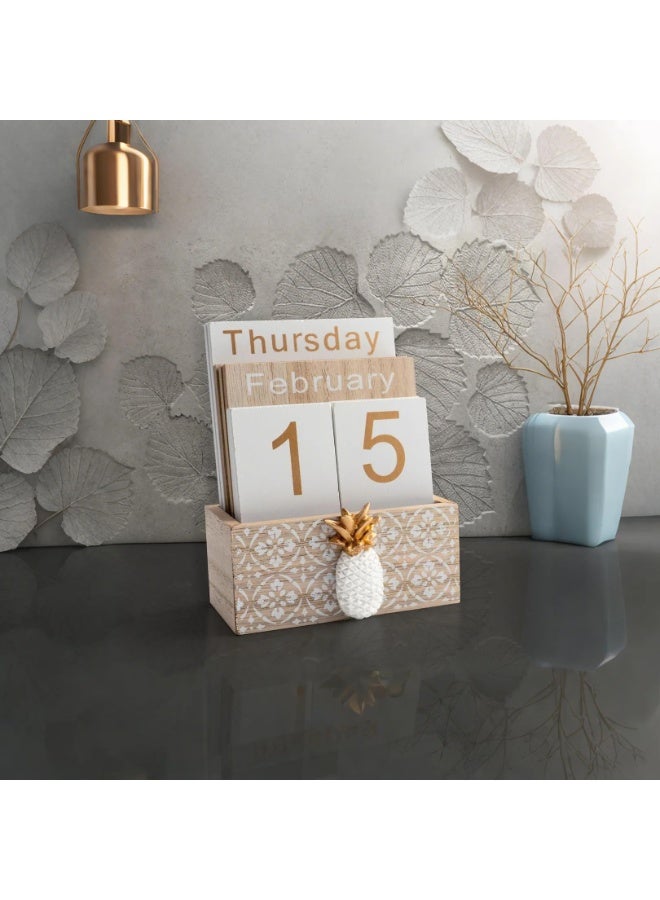 Vintage Wood Block Perpetual Calendar Month Week Date Display for Home Office Desk Rustic Decoration, Brown pineapple - Image 3